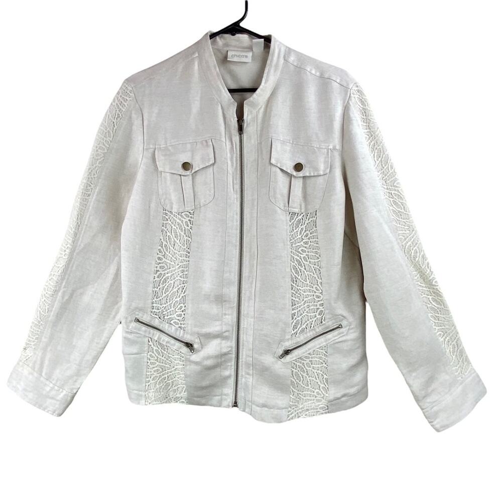 Chico’s Womens Linen and Lace Zip Front Jacket Size L/12